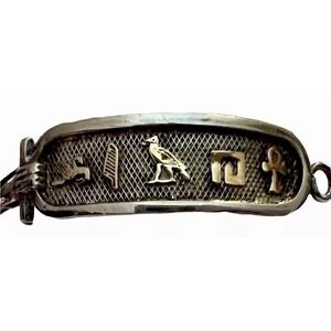 Vintage Egyptian Sterling Silver & Gold Bracelet Hieroglyphics LEAH Bangle Hooks